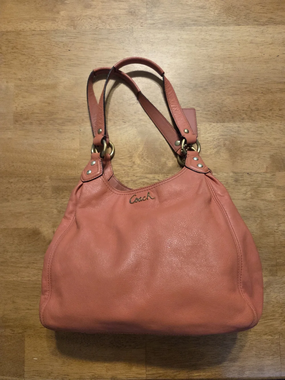 Coach Coral-Red Leather Shoulder Hobo